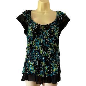 Serenade Multicolor Pleated Chiffon Boho Blouse Woman Small Y2K